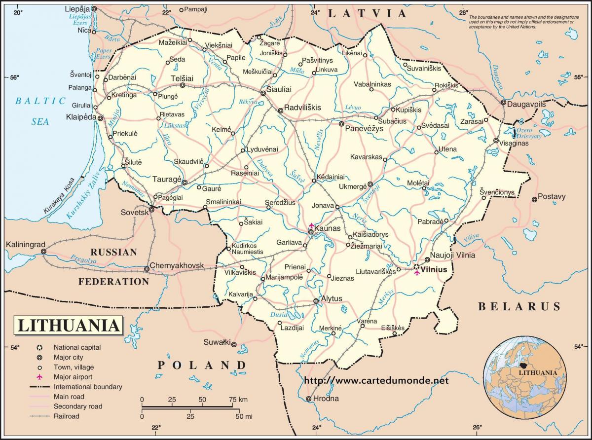 Карта Литваније земље