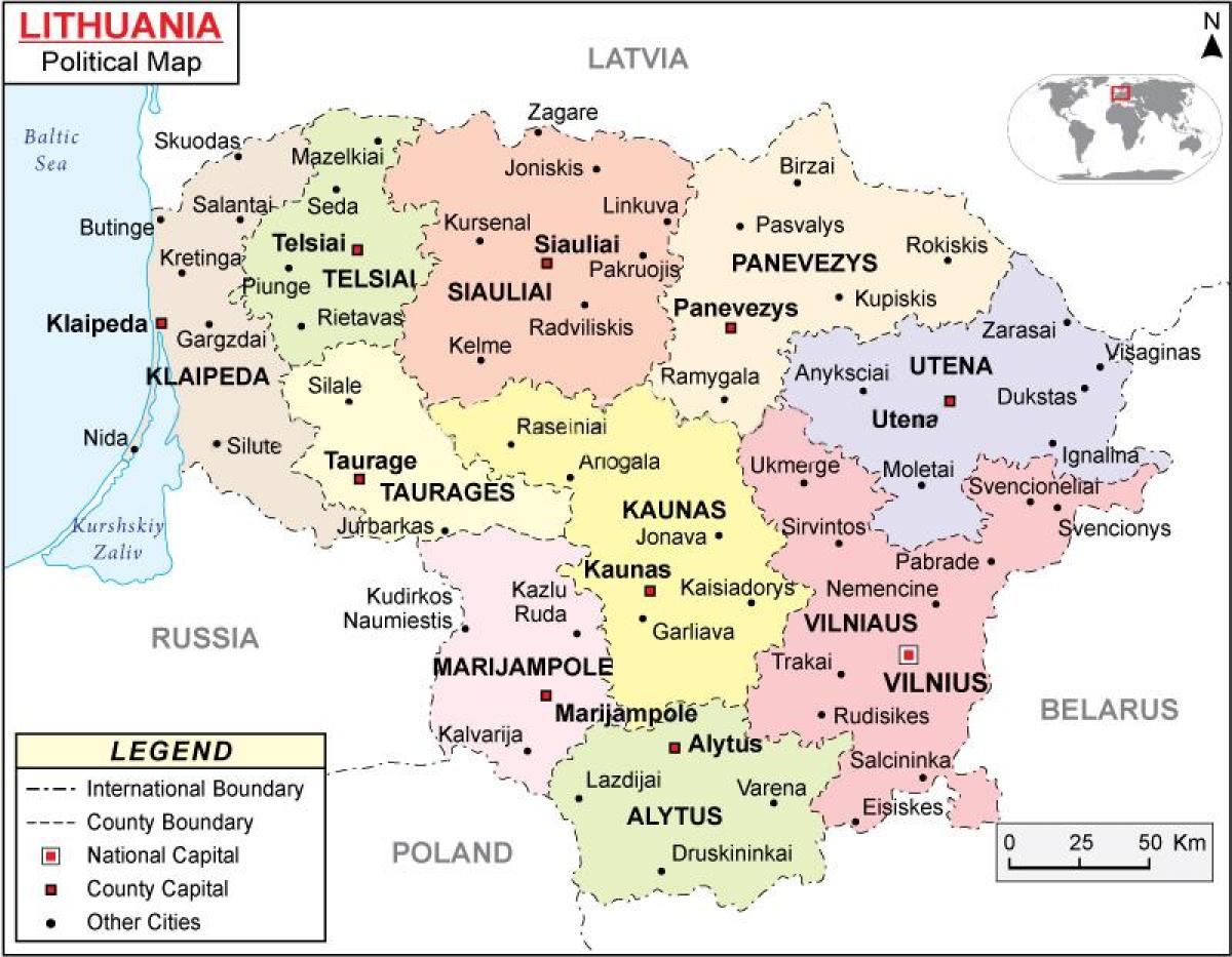 Карта Литваније политичка