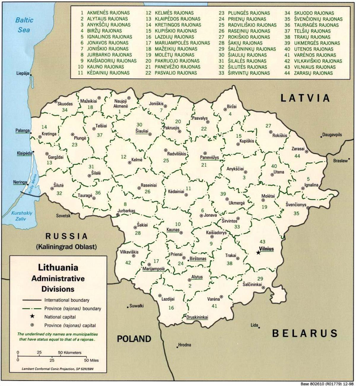 Картица картица Литваније са градовима