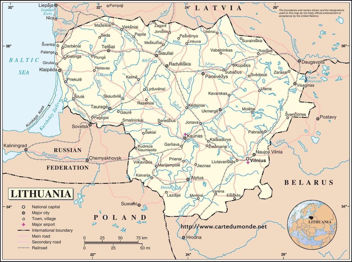 Карта Литваније земље