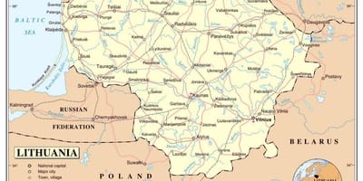 Карта аеродромима Литваније